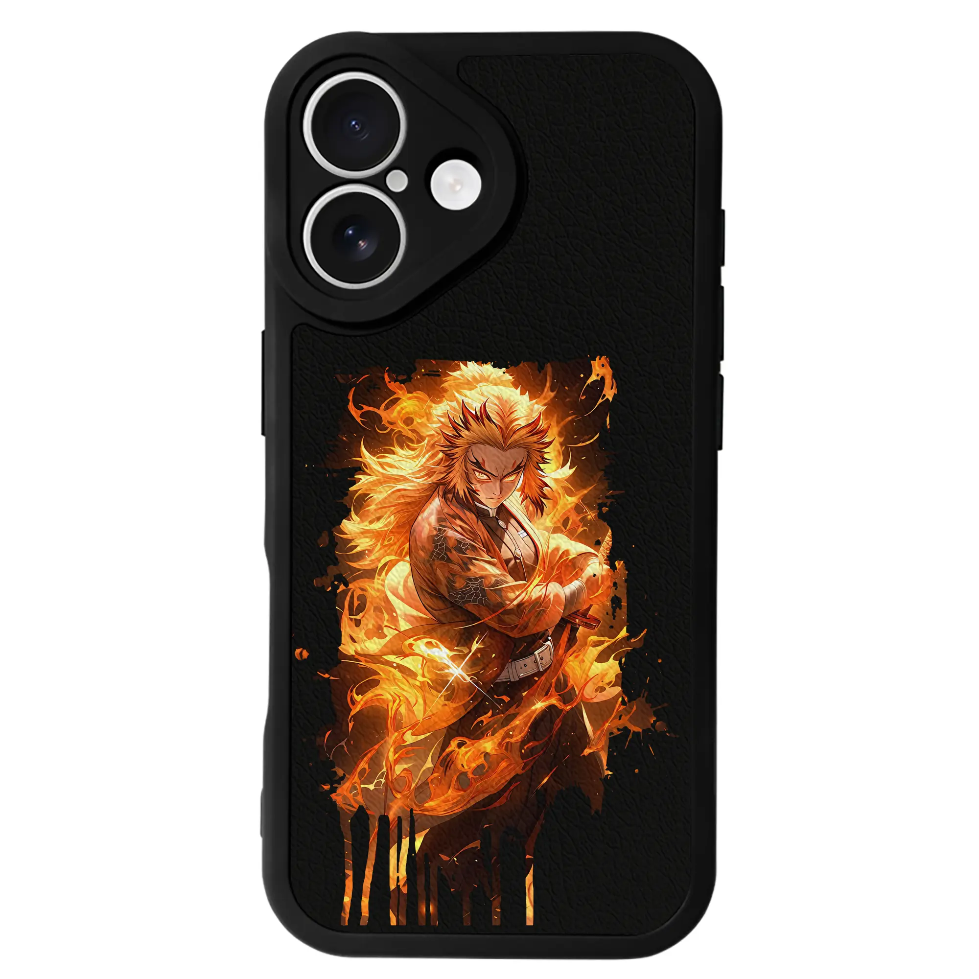 鬼滅の刃 グッズ,煉獄 杏寿郎 - IPhone 16シリーズ対応 ・ シリコンスマホケース ・ レザー調 ・ 高精度フィット ・ 耐衝撃 ・ ワイヤレス充電対応 ・ 精密カット